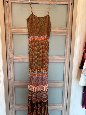 Shyanne Olive Green Multi-Print Spaghetti Strap Maxi Dress